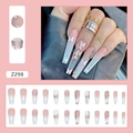 Pink and white gradient long ballerina press-on nails with butterfly and rhinestone accents - Z298 Aurora Butterfly (Glue Style)