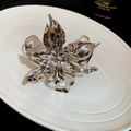 Detailed macro view of large silver metal flower cuff with textured liquid metal petals - 2# Armlet - Silver