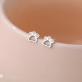 Boucles d'oreilles en argent fin S999 motif patte de chat avec pierres de zircon clair - Argent 990 / Argenté
