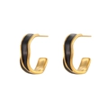 18K gold plated stainless steel hoop earrings with black enamel wavy texture detail - Irregular Enamel Earrings - Black