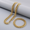 Ensemble de chaîne cubaine en acier doré incluant collier et bracelet en exposition - 11mm / 20cm / Or