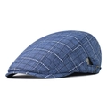 Vue détaillée de la casquette plate à carreaux bleus avec boucle en métal - Réglable / Bleu