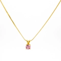 Minimalist gold chain with pink birthstone zircon pendant in four-prong setting - Stainless Steel Rope Chain / October-Tourmaline Pink