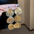 French vintage gold tiered tassel earrings with crystal accent and pearl fringe style - Three-layer Hollow Fan (61#)