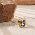 Elegant gold butterfly necklace with a transparent purple pendant on a natural stone base - Light Purple Butterfly Pendant Necklace (BD020-purple)