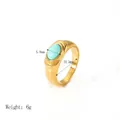18K vergoldeter Edelstahlring mit ovalem grünem Türkisstein und 5,8 mm breitem Ringkopf - Gold Oval Türkis Stil (YYR023170-G-9)