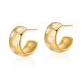 Vintage 18K gold plated brass C-shaped hoop earrings with white enamel star design - White Star C-Shape (KE0721-2)