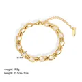 Golden stainless steel oval link chain bracelet with small beads and lobster clasp - Industrial Chain with Beads Style (YYB023051)