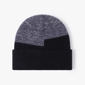 Two-tone knit beanie hat in gray and black heathered design, soft warm winter headwear. - Black