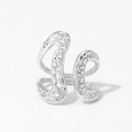 Silver wavy open ring with crisscross textured geometric patterns and polished finish - Silver (PB660)