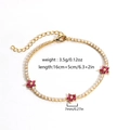 Golden tennis bracelet with purple flowers and cubic zirconia in 16cm plus 5cm length - Pink Flower Thin Chain Bracelet (Style 2)