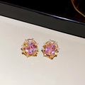 18k gold plated stud earrings with pink oval cubic zirconia stones and pavé accents - Earrings Only / Gold-Pink