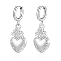 Chic silver stainless steel heart earrings with wing charms and classic round hoops - Pineapple Heart (MS-679) / Steel