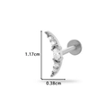 Curved stainless steel labret stud with crystal heart flower design and flat back base - Crescent Moon Design (0166-7#) / Silver