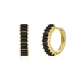 Bohemian gold hoop earrings with black rectangular crystals on a white background - Gold Black Zirconia