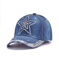 Blue denim baseball cap with rhinestone star and silver metal studs in a trendy style - 35-Side Star-Medium Blue