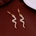Vintage style gold snake earrings with white zircons and black gemstone eyes - 44# Snake Hoop Earrings - Gold (Real Gold Plated)