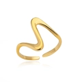 Macro shot of gold-plated heart-shaped open ring with elegant pearl detail and reflection - Smooth Heart Wave Line Style (G9273944)