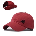 Detail of burgundy cotton ponytail baseball cap with black 3D embroidered HA letter logo - Adjustable / Burgundy