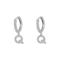 Silver letter Q hoop earrings with sparkling zircon stones for a minimalist look - Letter Q / Silver