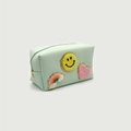 Trousse à maquillage vert menthe avec patchs chenille sourire et fermeture dorée - 18*6.5*11cm / vert clair