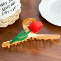 Amber acetate hair claw clip featuring a red tulip design for thick hair styling - Champagne