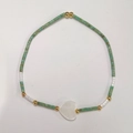 Handmade green turquoise style beaded bracelet with a white pearl heart shell pendant - Turquoise Cylinder Shell Heart (GZ-B24110104B)