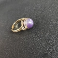 Handmade wire wrapped gold ring with round purple amethyst gemstone and open design - Adjustable Open / Dark Amethyst