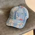 Vintage denim baseball cap with floral prints on a chair, minimalist garden style hat - M (56-58cm) / Light Denim