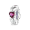 925 sterling silver heart charm with pink gemstone and镂空 heart-shaped side cutouts - Heart Magenta Stone (SCC2778)