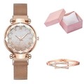 Orologio da donna oro rosa con cinturino magnetico e bracciale geometrico in set regalo - Set Orologio Oro Rosa + Confezione Regalo