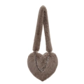 Sac bandoulière en peluche marron en forme de cœur avec chaîne argentée et texture douce - Camel