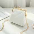 Mini white quilted wallet with gold clasp closure and elegant metal chain strap - Style 2 / White