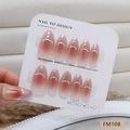 Pink gradient cat-eye almond press-on nails with golden metallic French line accents - XS / Pink Brown Gradient Cat Eye Gold Line (FM108)