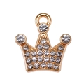 Macro shot of gold crown pendant featuring sparkling rhinestones and a top jump ring - Gold Crown
