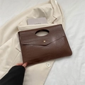 Dark brown faux crocodile texture tote bag with envelope flap and oval top handle - Brown