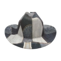 Western cowboy hat featuring a blue and white patchwork denim print with wide brim - One Size / Black