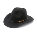 Détail du chapeau de cowboy noir en laine avec ruban et boucle dorée élégante - M (56-58cm) / Noir