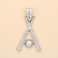 Detailed view of silver baseball and bat pendant necklace with sparkling rhinestones - Silver Baseball Bat (Crown)