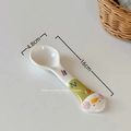 Cute ceramic spoon with cream duck handle for kids and desserts, 16cm length - Lazy Duck-Long Handle Spoon