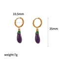 Gold hoop earrings featuring a purple eggplant charm with size and weight details - Eggplant Style (TE60441)
