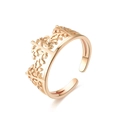Detailed close-up of golden adjustable open ring featuring hollowed leaf and branch patterns - Adjustable Open / Hollow Leaf Style (切割戒-2)