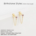 Stainless steel 14K gold chain tassel earrings with light rose pink cubic zirconia - October Pink - Gold