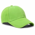 Close-up of a neon green cotton twill baseball cap with a classic six-panel design - Fluorescent Green