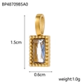 Pendentif rectangulaire en acier inoxydable doré avec zircon et bordure perlée fine - BP48709B5A0 (Zircone Blanc Clair)