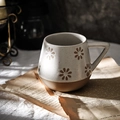 Nordic ceramic mug in beige with brown floral pattern and unique triangle handle - Floral Dot / Cream/Brown