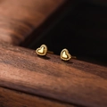 Elegant gold heart stud earrings crafted in S999 sterling silver with beaded edges - 990 Silver / Gold