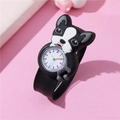 Kids black silicone slap watch with a cute French Bulldog cartoon and round dial - Black Dog