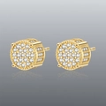 Hip hop men's round stud earrings featuring gold plating and cubic zirconia pave - Thick Cylinder Full Drill / Gold