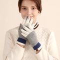 Guantes táctiles de lana en gris y blanco con puños a rayas para el invierno - Talla única / Gris